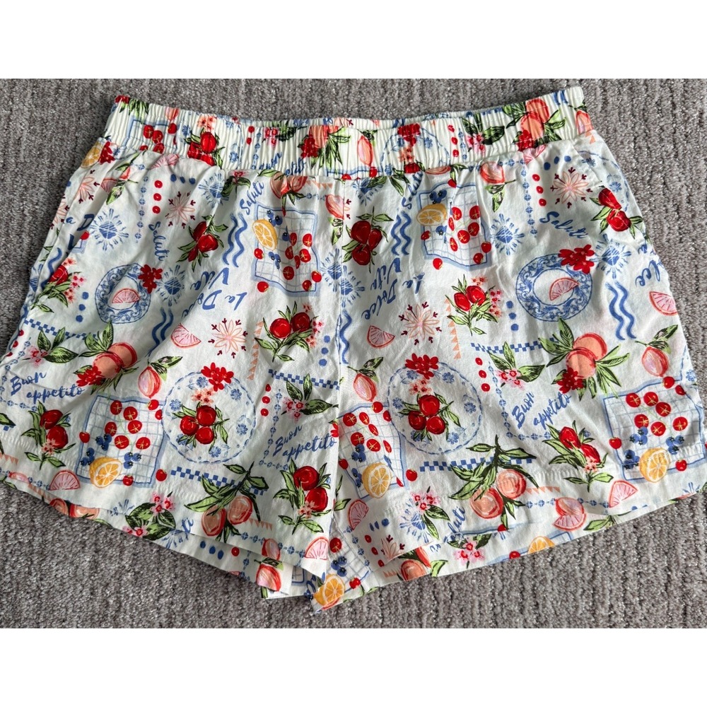 Vinyl Threads Womens La Dolce Vita Fruit Print Elastic Waist Shorts White Size M
